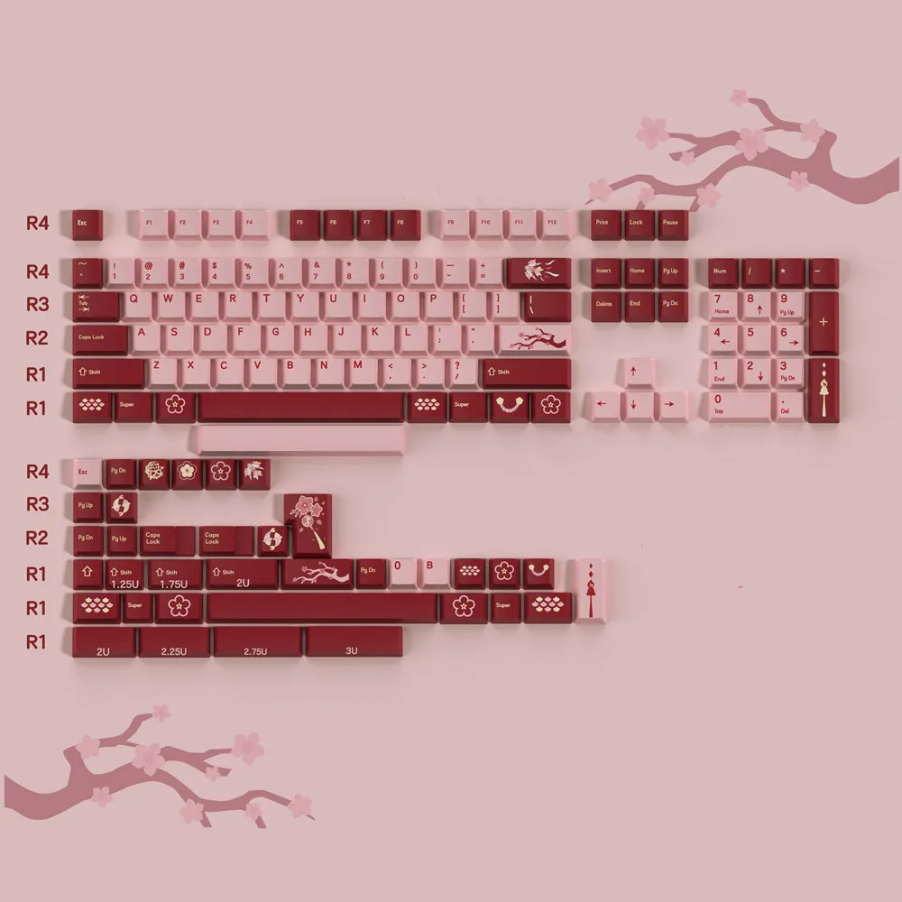 Imagem -02 - Subbed Pbt Conjuntos Completos com Iso Enter Personalidade Shift para Teclado Mecânico 142 Chaves Primavera Peach Keycap Cereja Perfil Dye