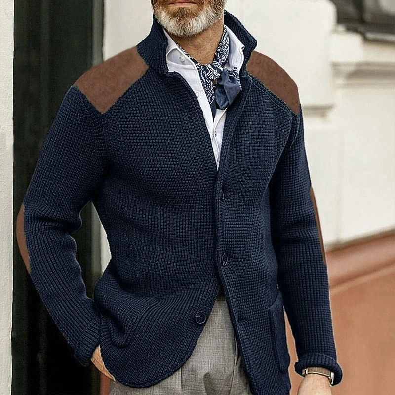 Moda de luxo outono e inverno novo suéter cardigan fino ajuste lapela manga comprida jaqueta de malha top mais suéter masculino