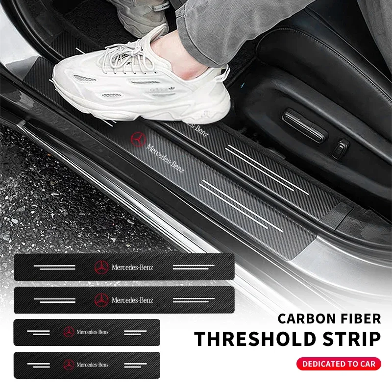

4 шт./компл., защитная наклейка на порог с логотипом автомобиля для Mercedes Benz A C E Class GLE GLB GLC W205 W212 W213 X253