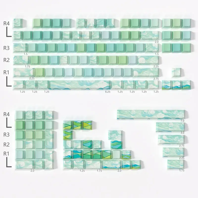 Imagem -06 - Piifox-side-gravado Keycaps Transparente Translúcido 130-key Oem Green Field Canopy Pintura a Óleo Temática Sublimação Pbt Keycaps