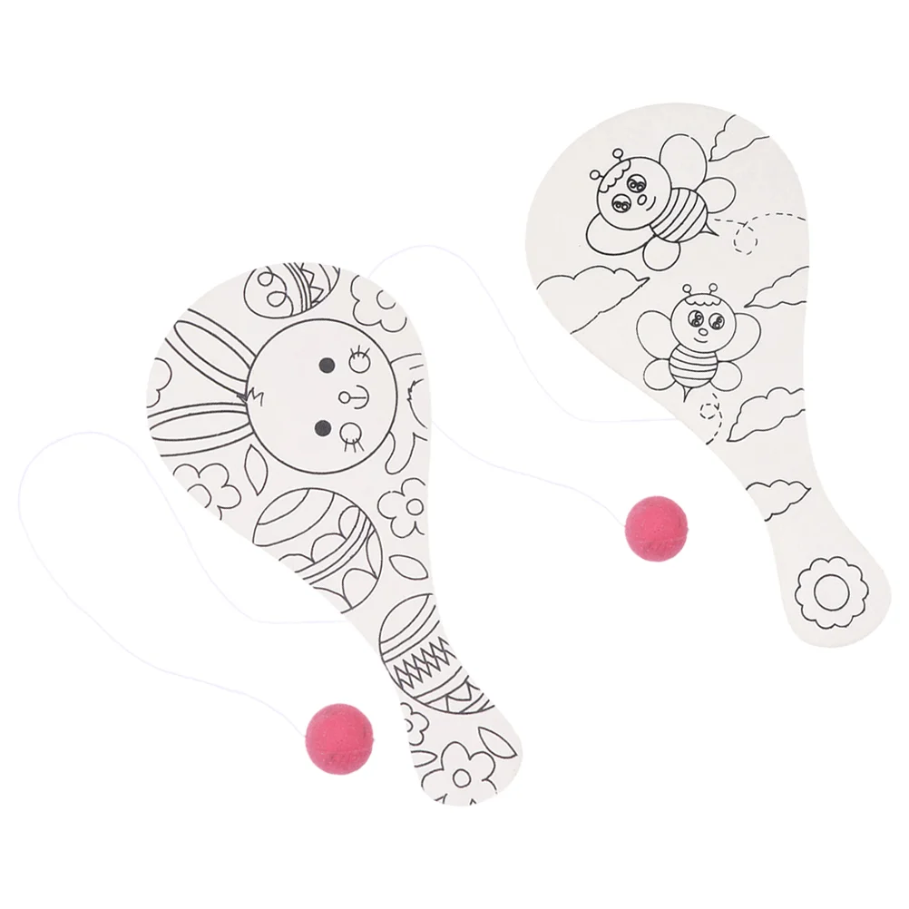 2 Pcs Racket Painting Kids Plaything Toy Paddle Toddlers Toys Ball Beach Blank Wooden