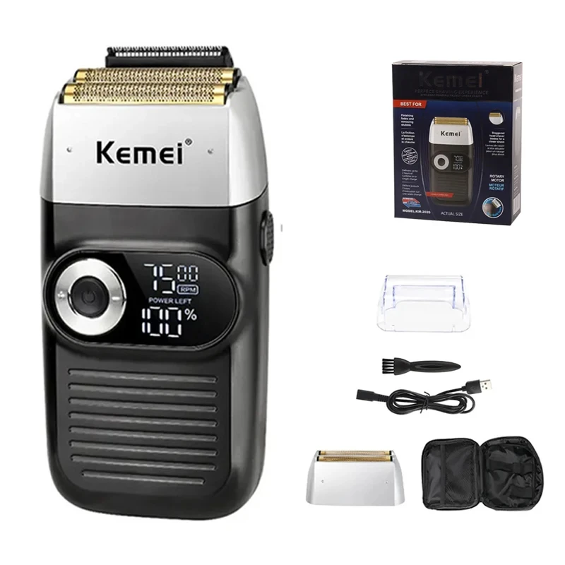 Kemei KM-2026 Men's Electric Shaver Professional Hair Clipper LCD Display Beard Trimmer Hair Trimmer Machine USB Shaver Male