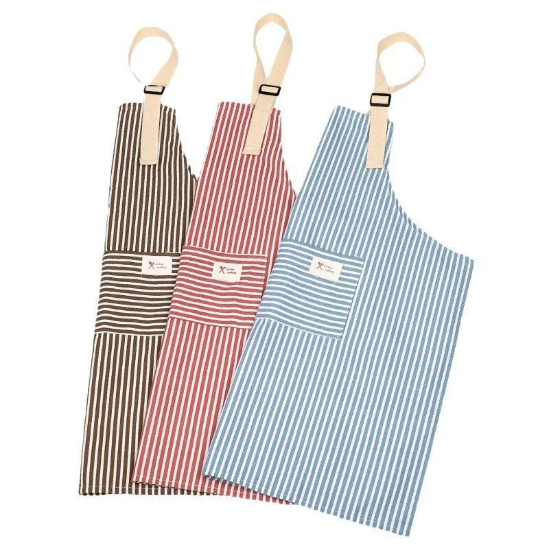 Household Striped Linen Apron Sleeveless Hanging Neck Adjustable Apron Dirt-resistant Cooking Gardening Kitchen Accessories