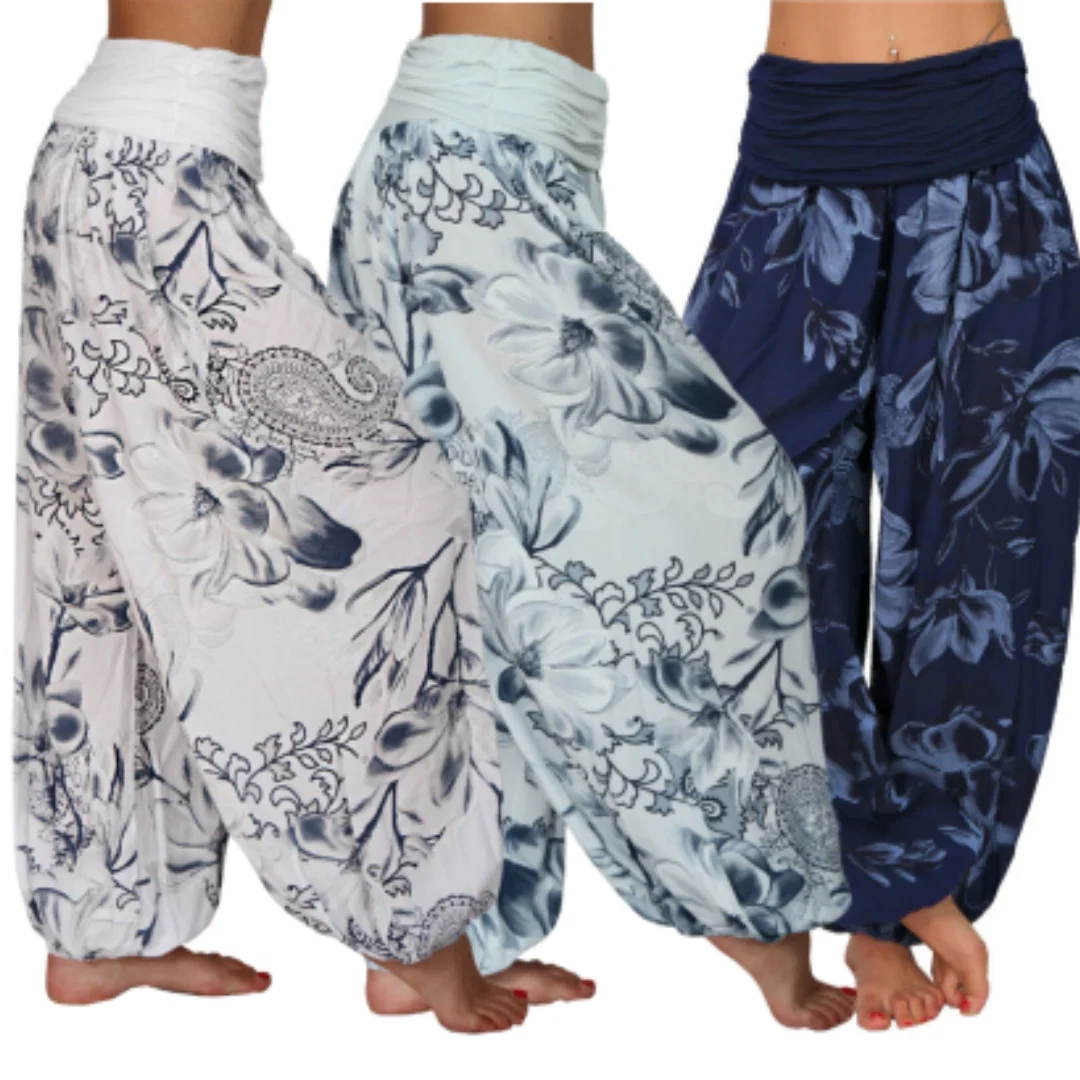 Women Loose Pants Vintage Floral Printed Long Wide Waist Chinese Style Trousers Casual Commfortable Homewear Commuting Clothing