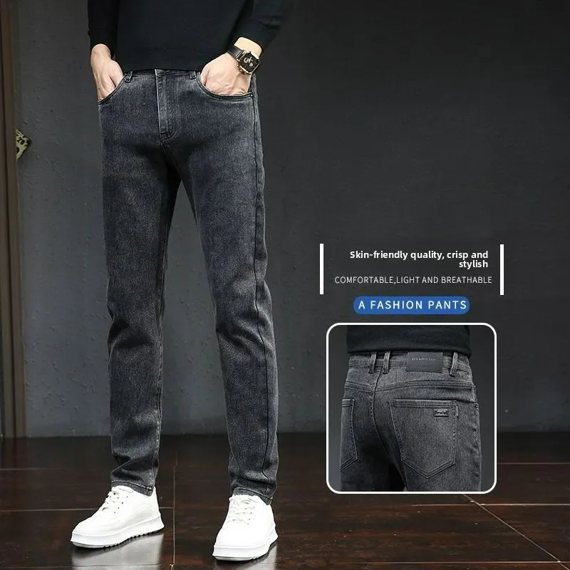 الرجال الخريف الشتاء مطاطا الدينيم الجينز الصلبة متعددة جيوب الأعمال السراويل سليم صالح ارتداء اليومي ركض منتصف الخصر بنطلون