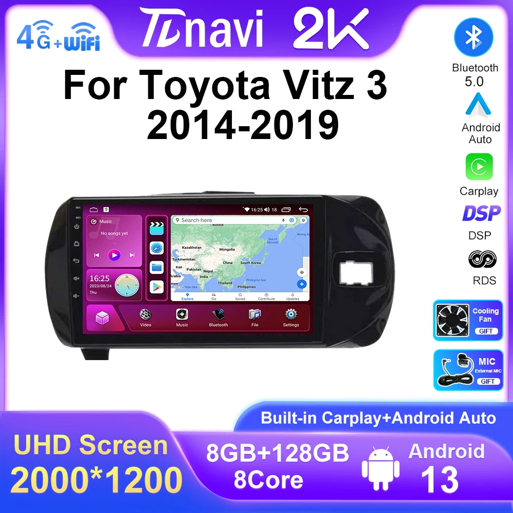 

9'' Android 13 For Toyota Vitz 3 XP130 2014 2015 2016 2017 2018 2019 Car Radio Video Player Autoradio Multimedia Navigation GPS