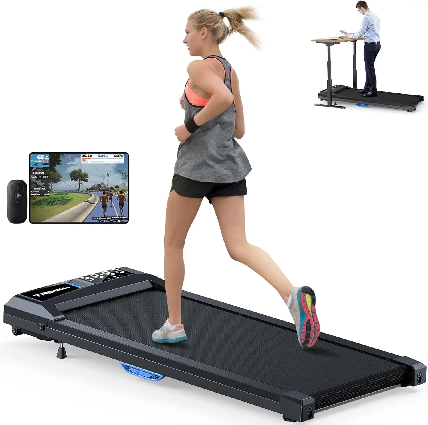 Walking Pad Treadmill for Home, 3 in 1 Foldable Under Desk Treadmill Incline Office App Remote Control - 3 HP Portable Folding