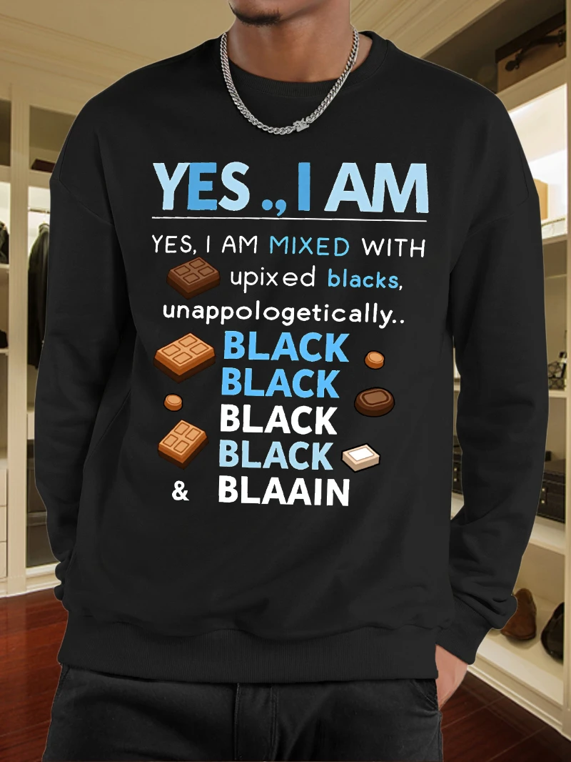 

Mens White Long Sleeve T Shirt Yes Mixed Text Square 2025 Autumn and Winter Round-neck Hoodie Is for Both Men and Women Top