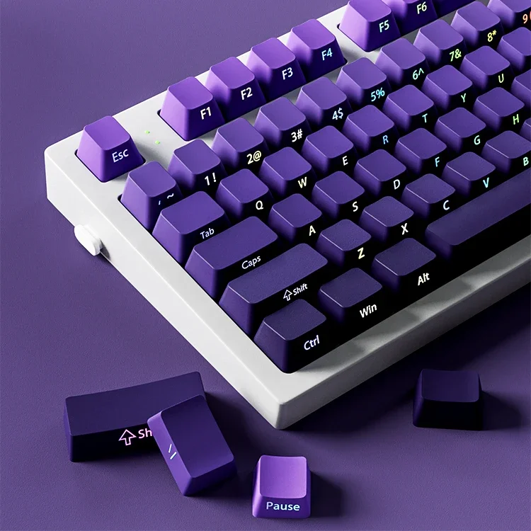 

Keycap purple gas Donglai side engraved light PBT gradual change keycap tarantula F87 mechanical keyboard OEM height