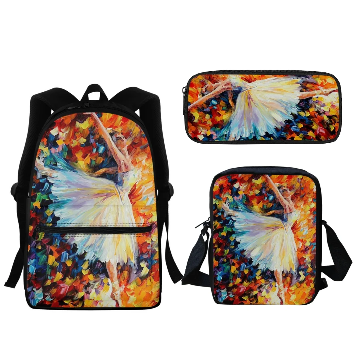 Oil Painting Rhythmic Gymnastics Printed Backpack Female Large-capacity Dance Student Zipper School Bags Lunch Small Satchel New