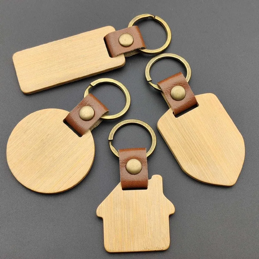 

Personalized Blank Wood Keychain Bamboo Keyring Multiple Shapes Key Holder DIY Craft Gift Wholesale Retail for Men Women Custom