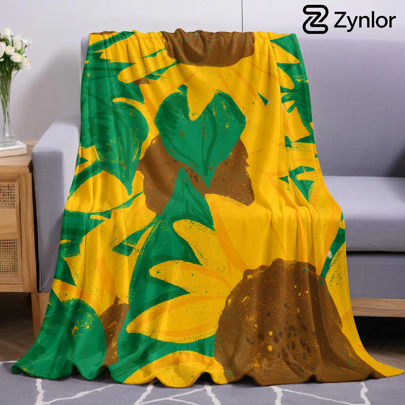 Sunflower Art Print Lightweight Microfiber Soft Christmas Fleece Blanket Warm Cozy Throw for Bed Sofa Office Travel All Season