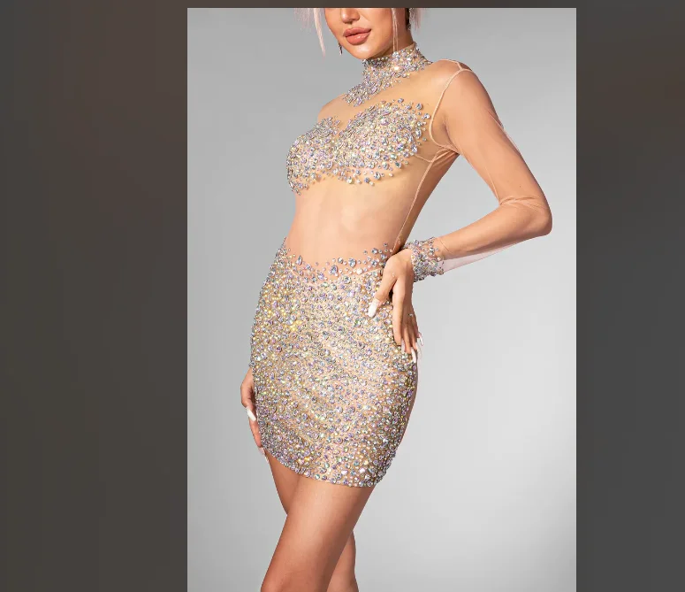 Vestido Liza Bodycon Crystal transparente de malla