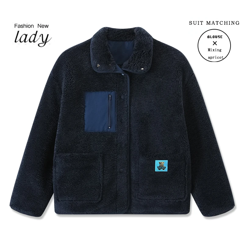 Xiaoyu Korean Series Simple Warm Lamb Wool Outerwear Autumn and Winter Women Lapel Short Retro All-Match Loose Cardigan