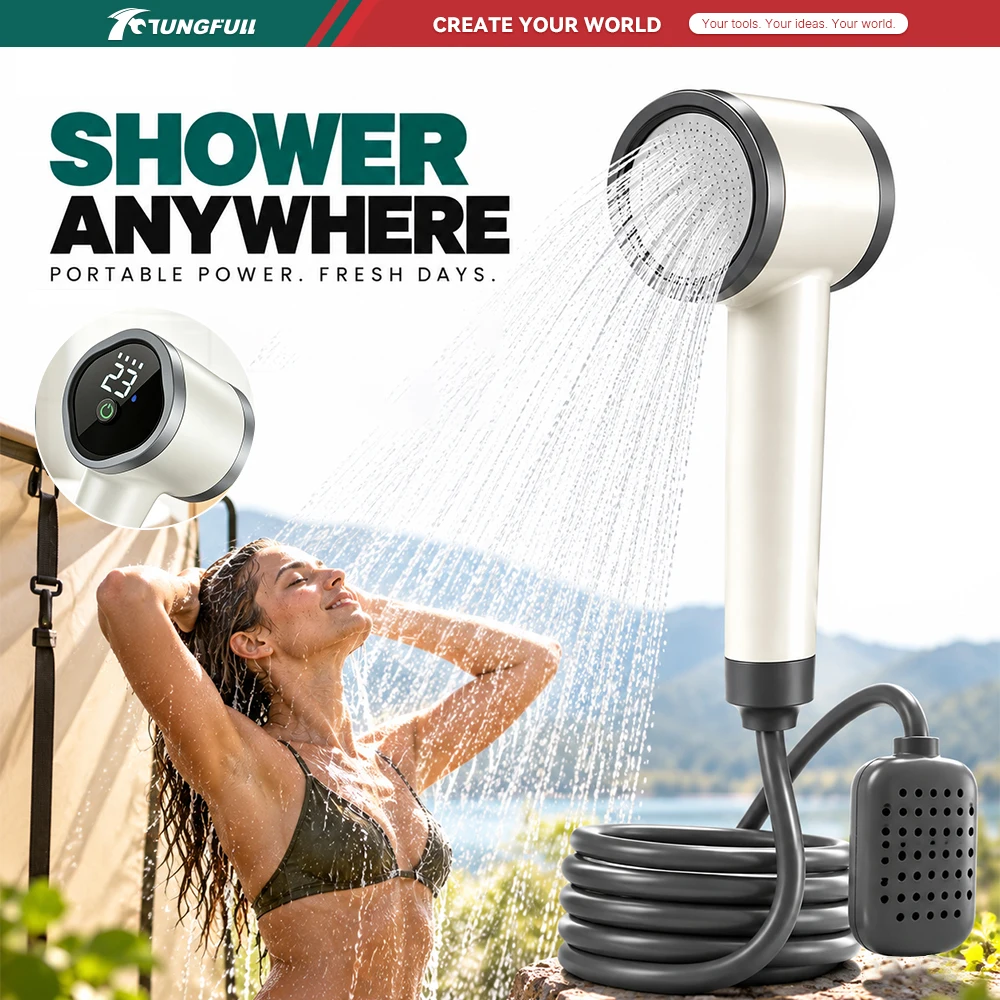 TUNGFULL Portable Outdoor Shower Rechargeable Camping Shower with Temperature Display LED Anti-scalding for Travel Beach