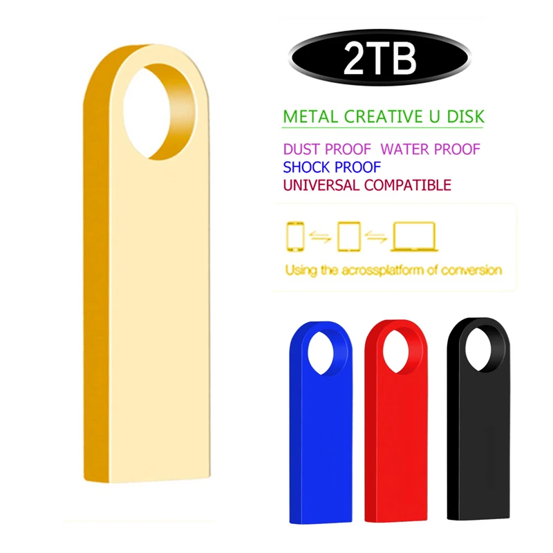 Clé USB en métal avec logo gratuit pour téléphone, PC, voiture, TV, disque u, mémoire, 2 To, nouveau, cadeau