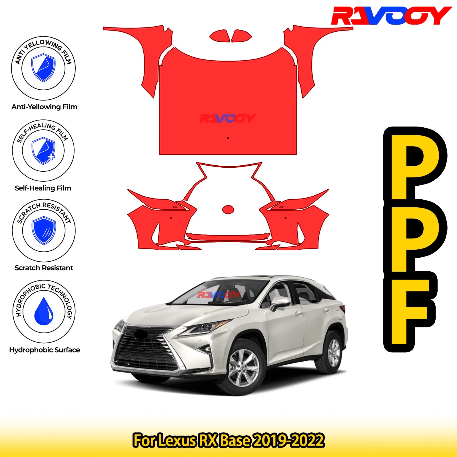 

Для Lexus RX Base 2019-2022 глянцевая матовая черная предварительно вырезанная передняя защитная пленка PPF Kit