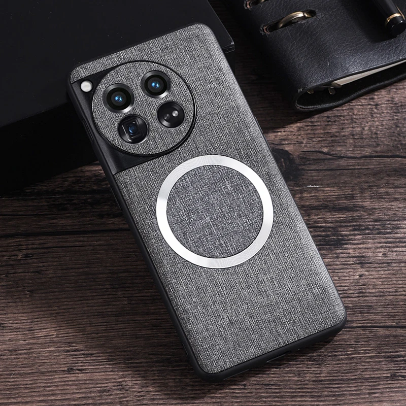 

For OnePlus 12 Case Magnetic Premium Fabric +TPU Anti-slip Ultra Thin Woven Textile Felt Cloth Cover For One Plus 12