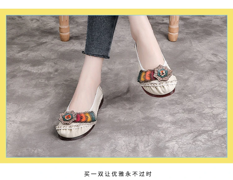 Neue handgefertigte Ballerinas aus echtem Leder für Damen mit Blumenapplikation, ethnische flache Schuhe für Damen, Vintage-Slip-On-Flats, Damen-Mokassins – Detail 20