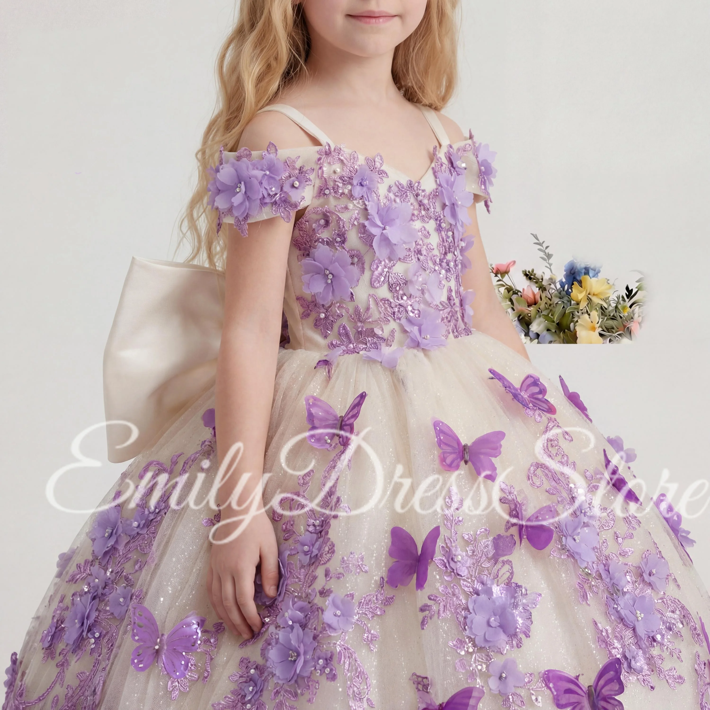 

Customized Purple Flower Girl Dress For Wedding Applique Ruffles Puffy Tulle 2026 Kids Birthday Party First Communion Gown