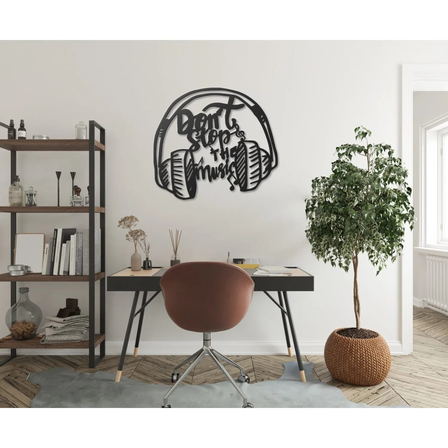 1pc Headphone Metal Wall Art With Quote, Inspirational Music Iron Wall Sculpture, Rust‑Proof Studio & Home Wall Decor