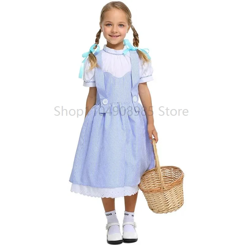 

Fairytale Character Blue Gingham Dress Outfit Children Costume Cosplay Halloween Costumes For Girls children