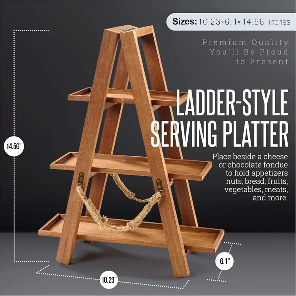 حامل كب كيك من 3 طبقات - حامل عرض خشبي للحلويات والفواكه والمكسرات والجبن - صواني قابلة للإزالة وحامل قابل للطي - مثالي لـ