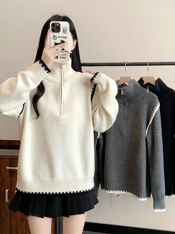 

Уютный вязаный свитер большого размера с высоким воротом для женщин, модный, теплый, зимний, в корейском стиле, свободного кроя, мягкий, приятный на ощупь, новинка весны