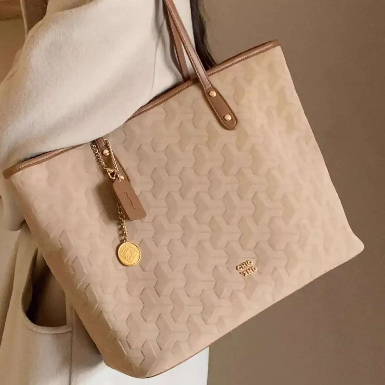 

JIAERDI Fashion Light Brown Womens Tote Bag Large Capacity Pattern Shoulder Bag Ladies Casual Versatile Handbag New Arrival 2025