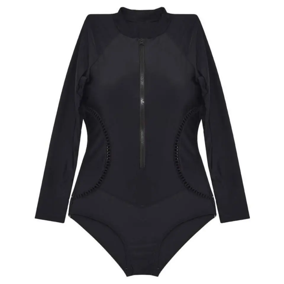 Korean Swimsuit Women's One Piece Long Sleeve Sunscreen Cover Belly Show Slim Sexy Zipper Bikini Swimsuit Diving Suit
