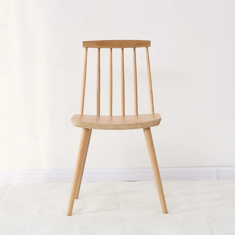 Nordic solid wood dining chair simple armrest modern back chair casual coffee household dining table chairs log stool