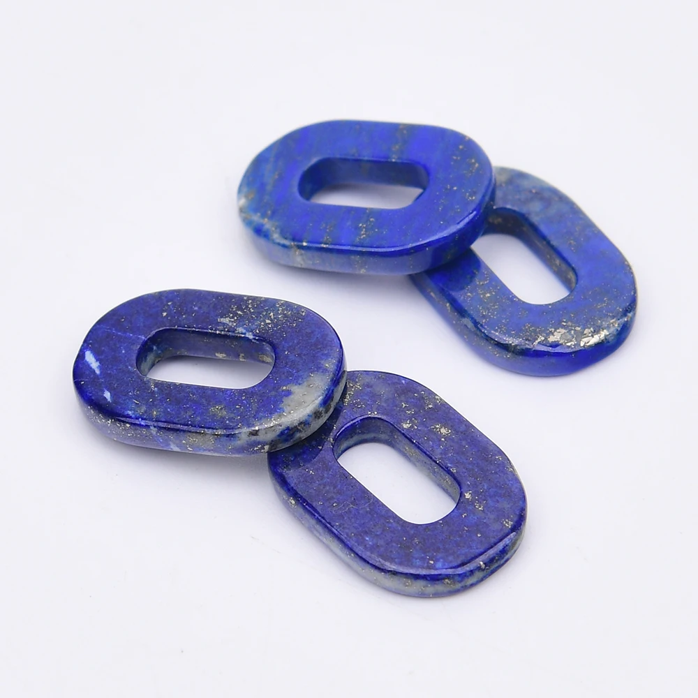 APDGG 4 Pcs 18x25mm Natural Blue Lapis lazuli Oval Circle Charms Pendant Beads Jewelry Making DIY