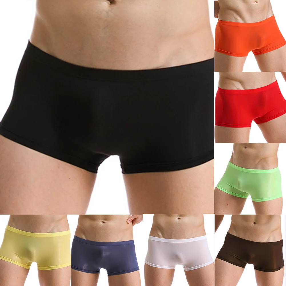 Celana Dalam Pria Baru Nyaman Seksi Lingerie Boxer Brief Bernapas Pinggang Rendah Transparan Bahan Sutra Es Untuk Pria