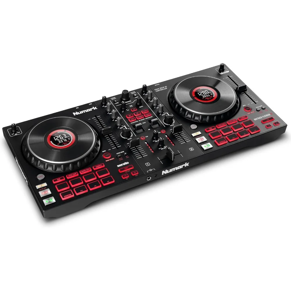 Control Serato Mixtack Platinum, mezclador de DJ, interfaz de audio incorporada, paletas FX, 4 decks + pantallas Jog Wheel