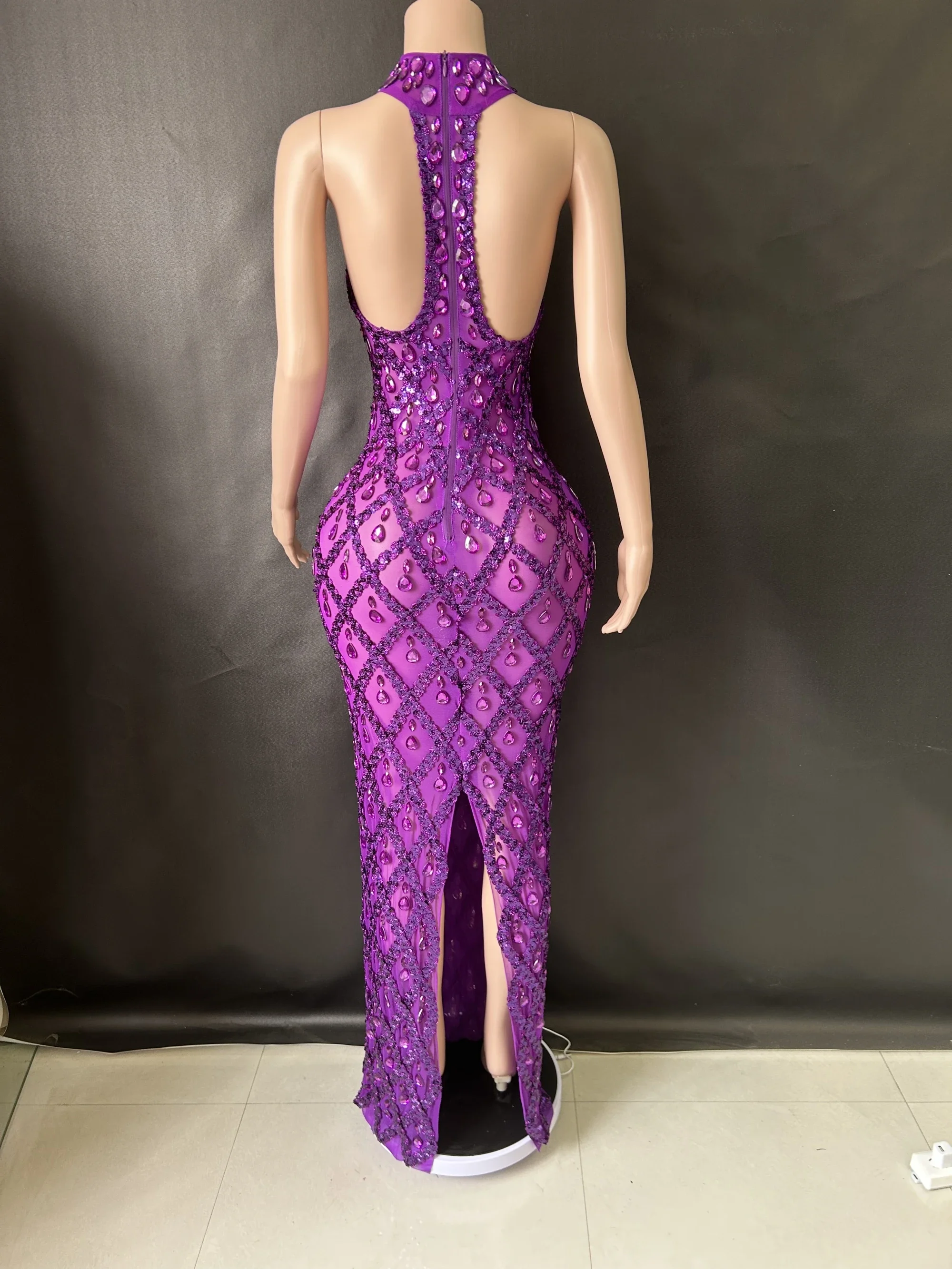 

Evening Prom Birthday Dress Transparent Performance Singer Club Host Dress Women Sexy Stage Shining Rhinestone Sequins Dress