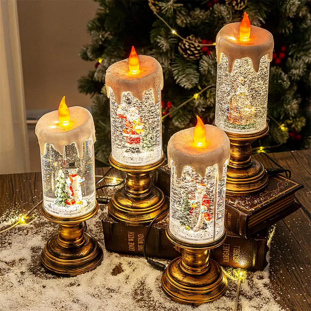 Bougie scintillante en résine LED sans flamme, Père Noël, Bonhomme de neige, Décorations de vacances, ci-après les festives