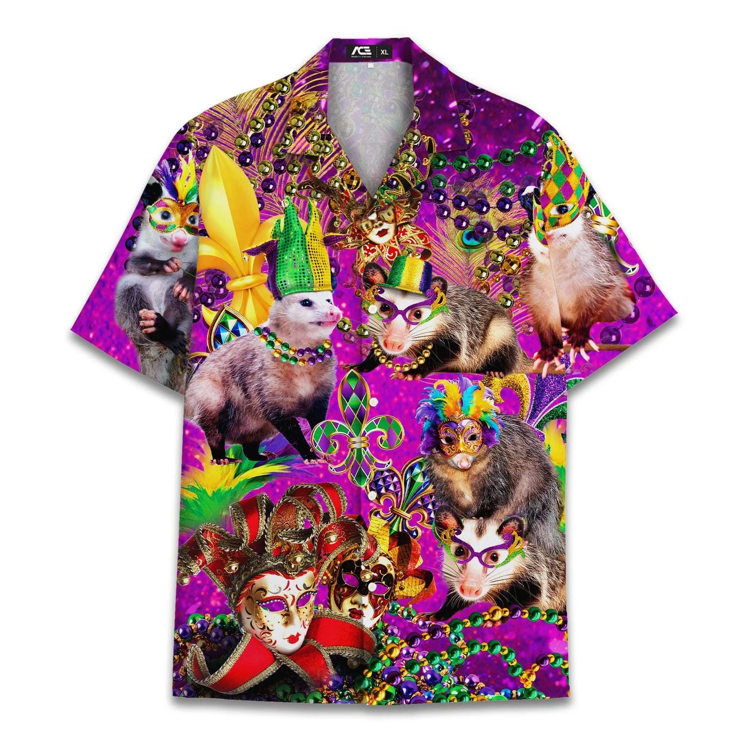 

Funny Mardi Gras Festival Hawaiian Shirts for Men Button Down Mens Casual Hawaiian Shirts Short Sleeve