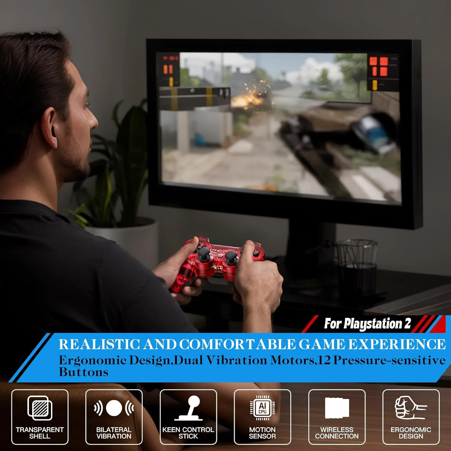 لوحة ألعاب لاسلكية لوحدة تحكم ألعاب Sony PS2/PS1 لوحدة التحكم Playstation 2 عصا التحكم USB PC مع صدمة اهتزاز مزدوجة