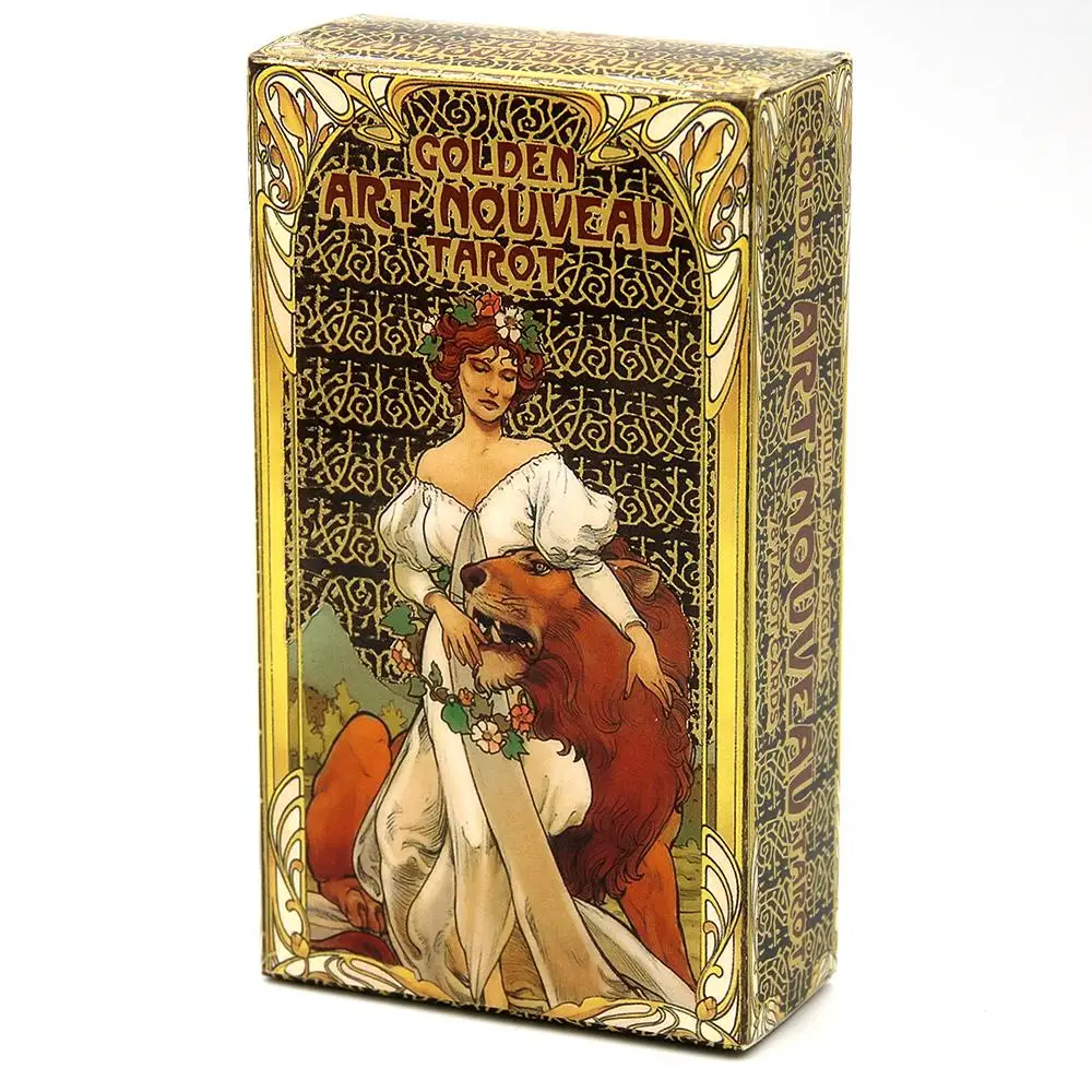 10,3 * 6 cm Golden Art Nouveau Tarot Deck 78 kart z przewodnikiem Karty Okultystyczne wróżby Zestawy książek dla początkujących Klasyczna sztuka