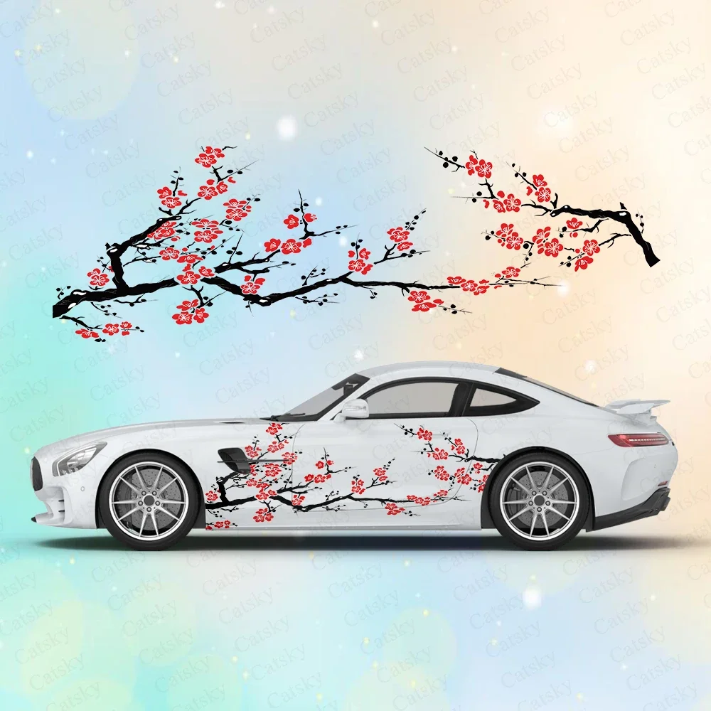 Red Plum Tree Large Car Stickers and Decals Car Body Stickers Car-Side Decals Waterproof Car Vinyl Stickers