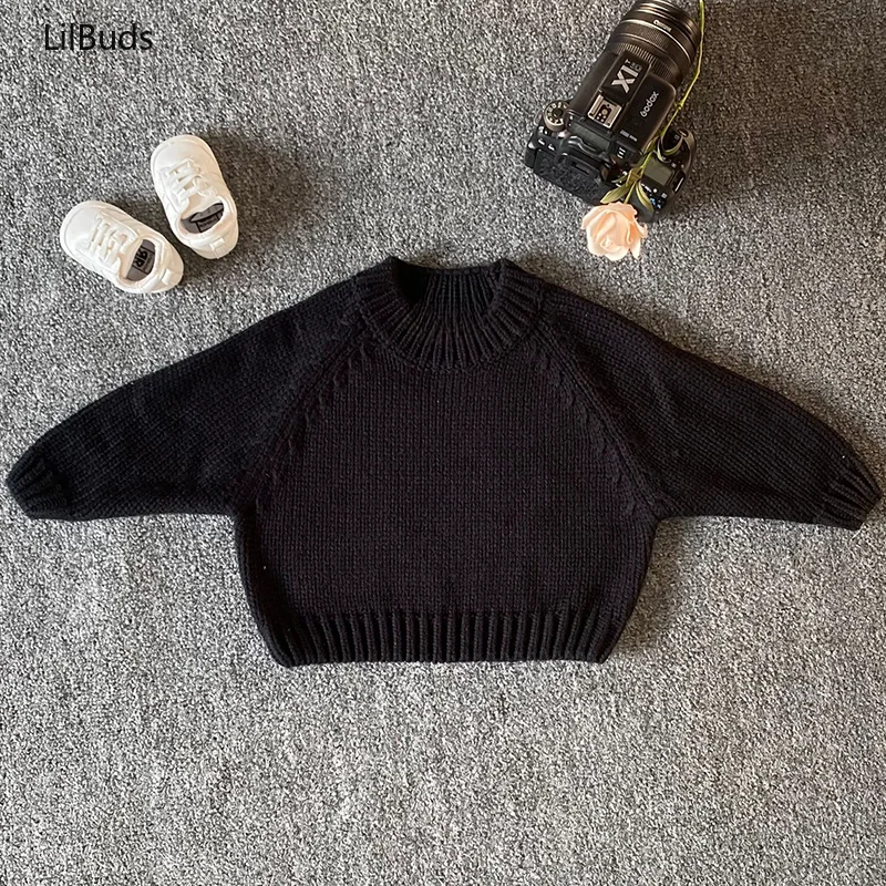 

2024 New Winter Boys Girls Children Thicken Knitwear Korean Style Unisex Kids Knitted Pullovers Sweaters Solid Color Tops Outfit