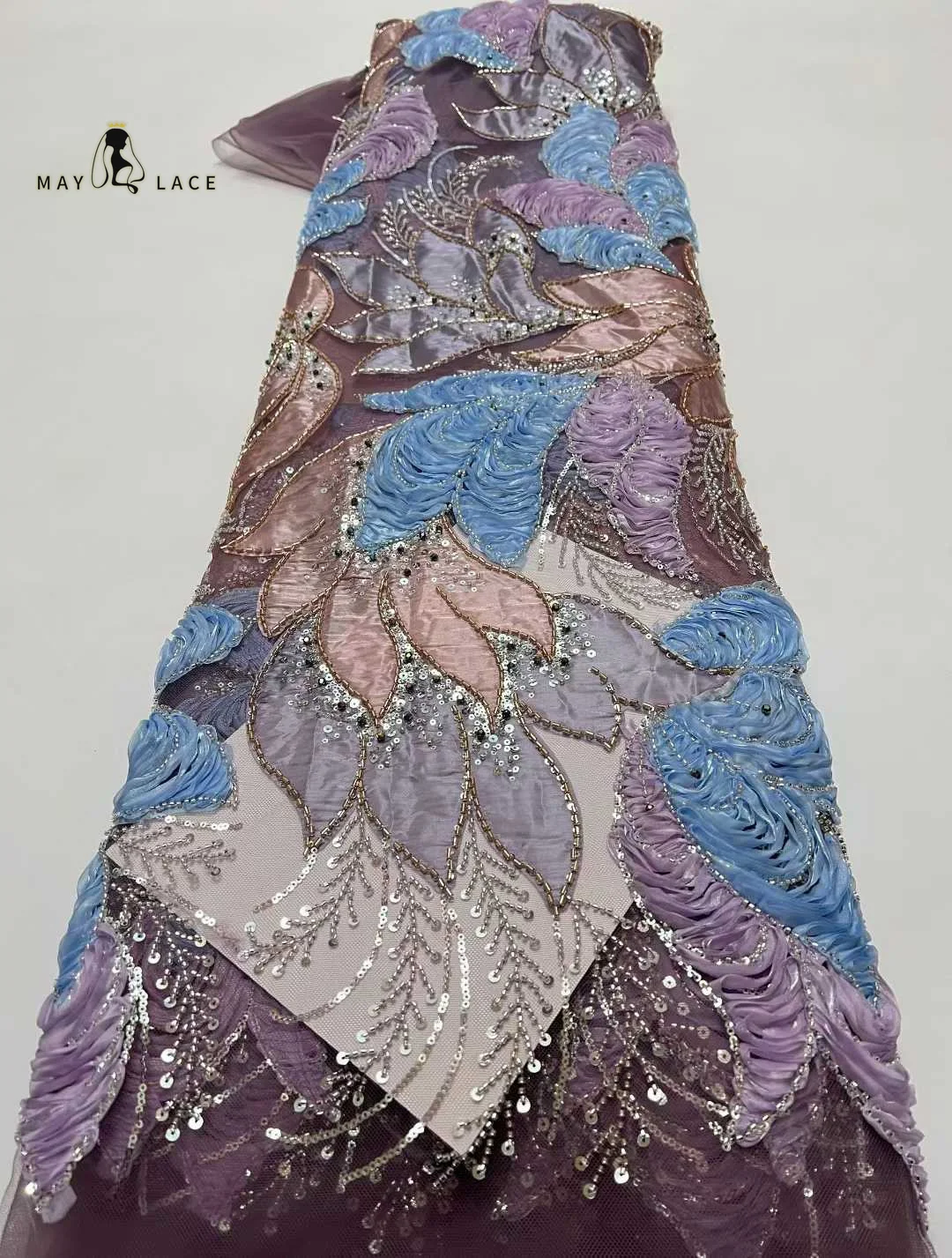 

African Lace Fabric With Sequin Beaded Nigerian Embroidery French Tulle Chiffon Lace Fabrics For Wedding Party Material Sewing