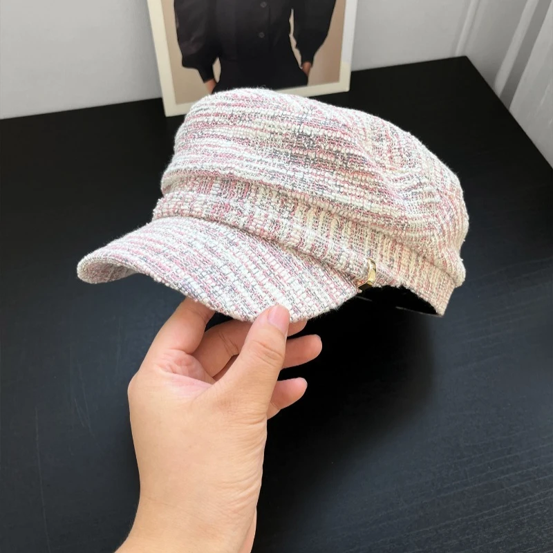 Neue Modische Mehrfarbige Gebogene Schirmmütze mit Flachem Oberteil für Damen, Sommer- und Herbst-Streetwear, Vielseitige Warme Newsboy-Kappe – Detail 4