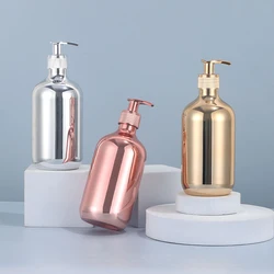 300ml 500ml Shampoo Bottle PET Electroplating Golden Silver Shower Gel Bottle Refillable Soap Dispenser Lotion Container