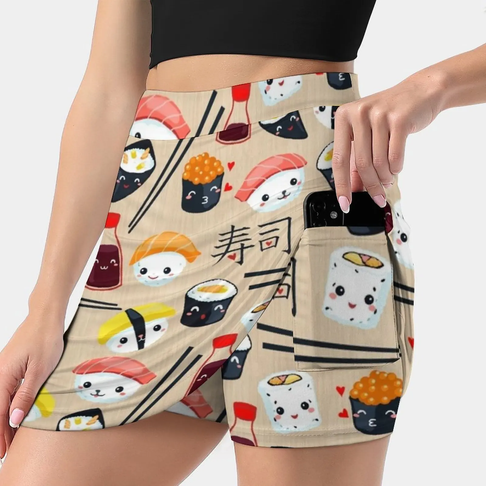 Kawaii Sushi Skirts Woman Fashion 2022 Pant Skirt Mini Skirts Office Short Skirt Kawaii Sushi Food Happy Cute Kitchen Fish