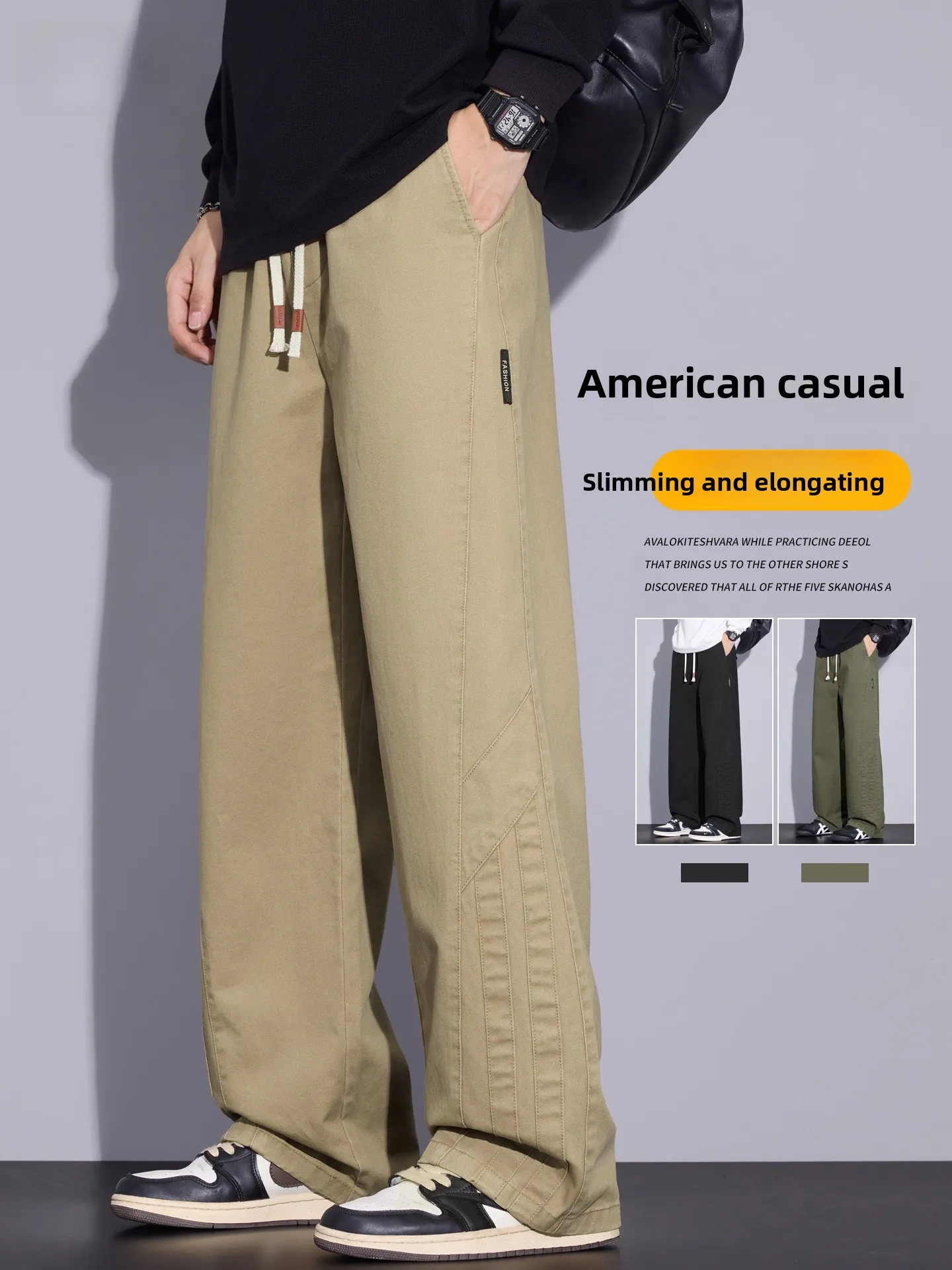 

Pure Cotton Men's Work Trousers Spring Autumn Loose Straight Leg Khaki Wide Leg Casual Pants Comfortable Loose Fit Youthful S...