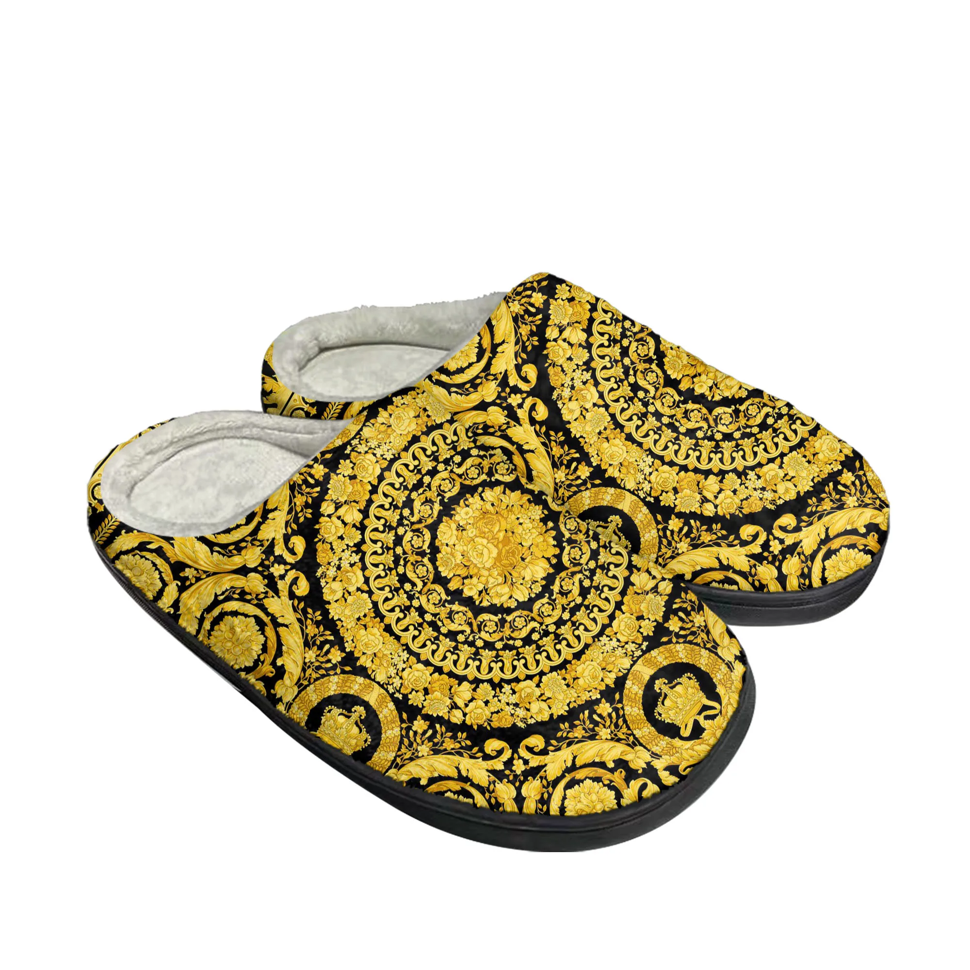 Luxury Golden Floral Prints Home Cotton Slippers Mens Womens Plush Bedroom Casual Keep Warm Shoes Thermal Slipper Custom Shoe