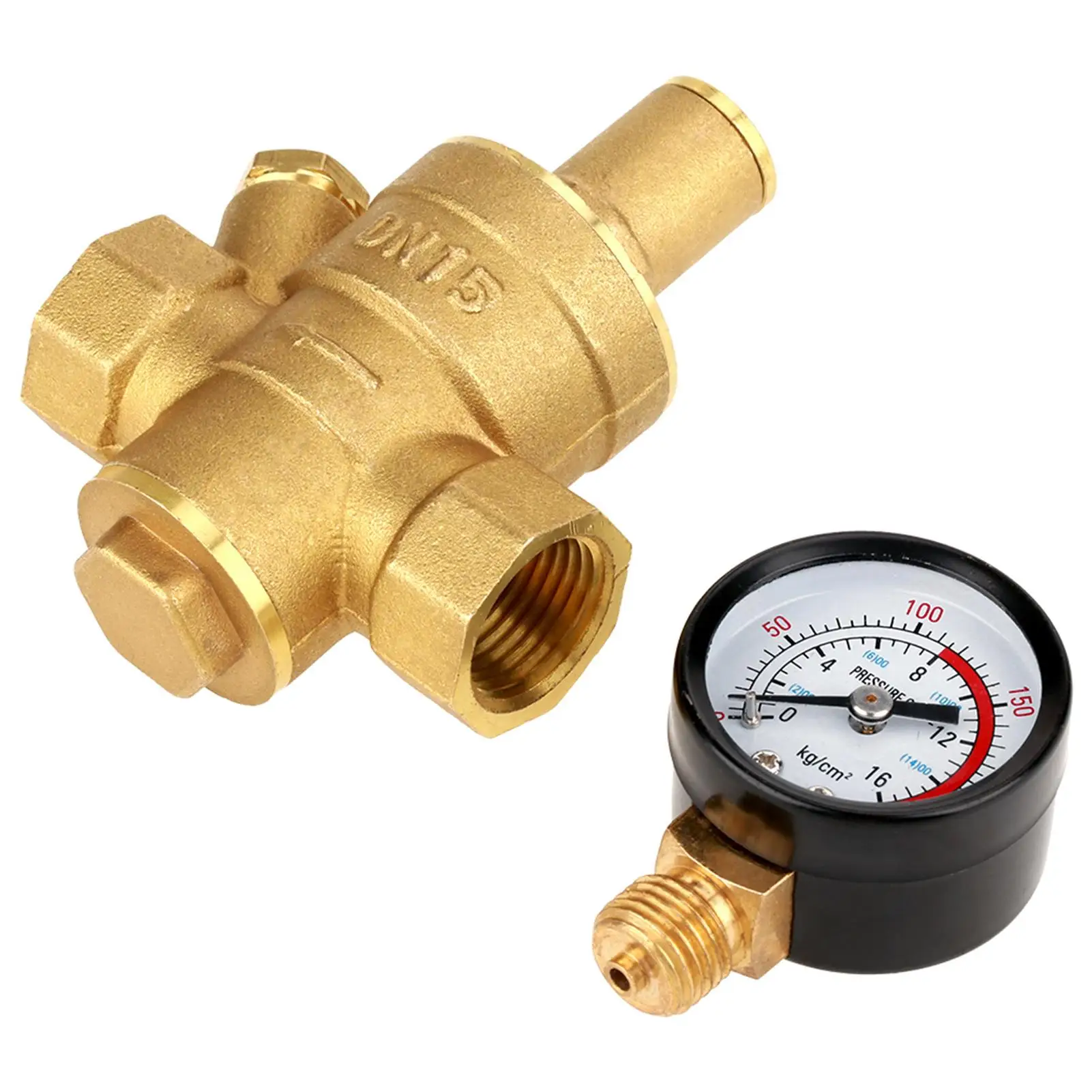 

Brass Water Pressure Regulator Valve 0.05-0.8Mpa Adjustable Thread with Gauge Meter DN15 1/2