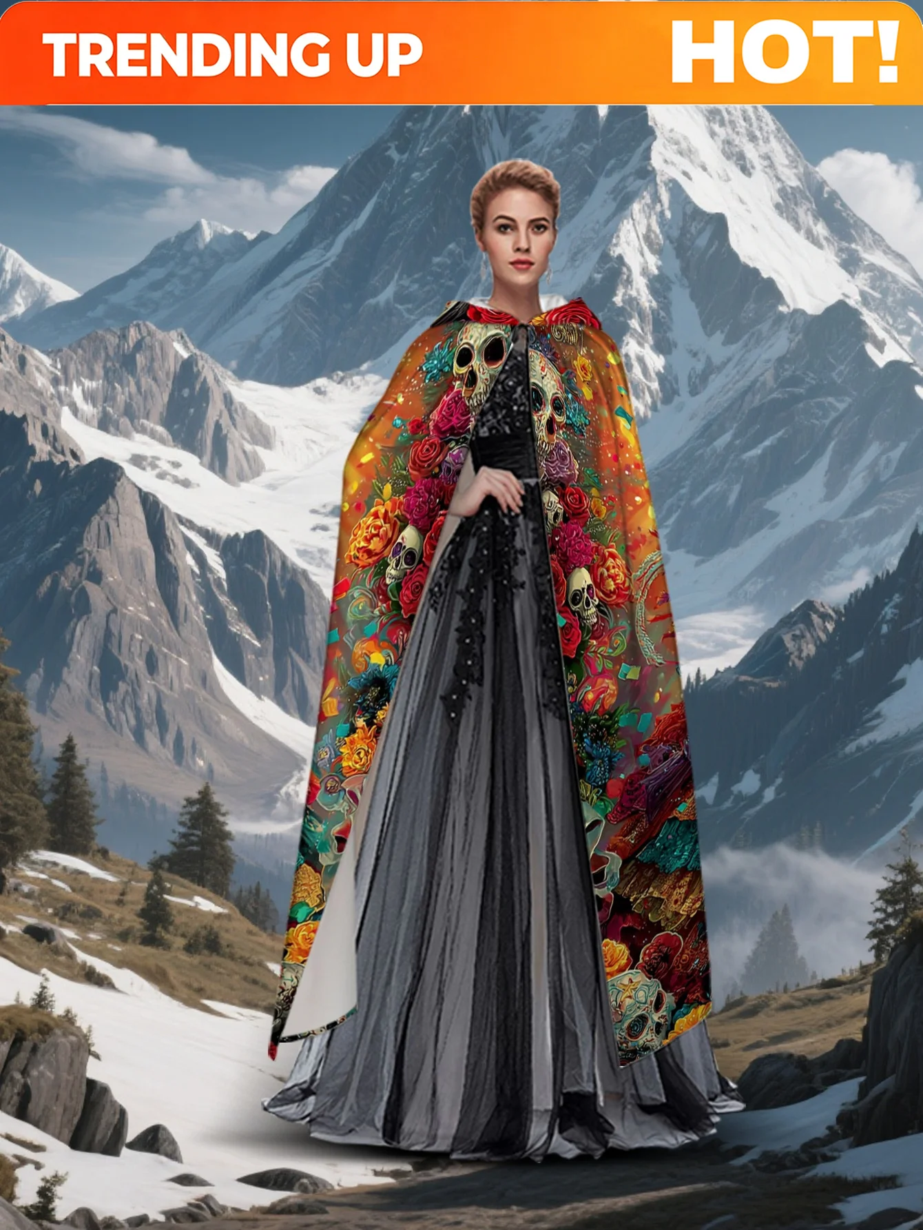 Customization 1pc Lianyaoshi Product Selection 2D Flat Printing Day Of The Dead Lightweight Fashion Cloak Colored Skull Lady