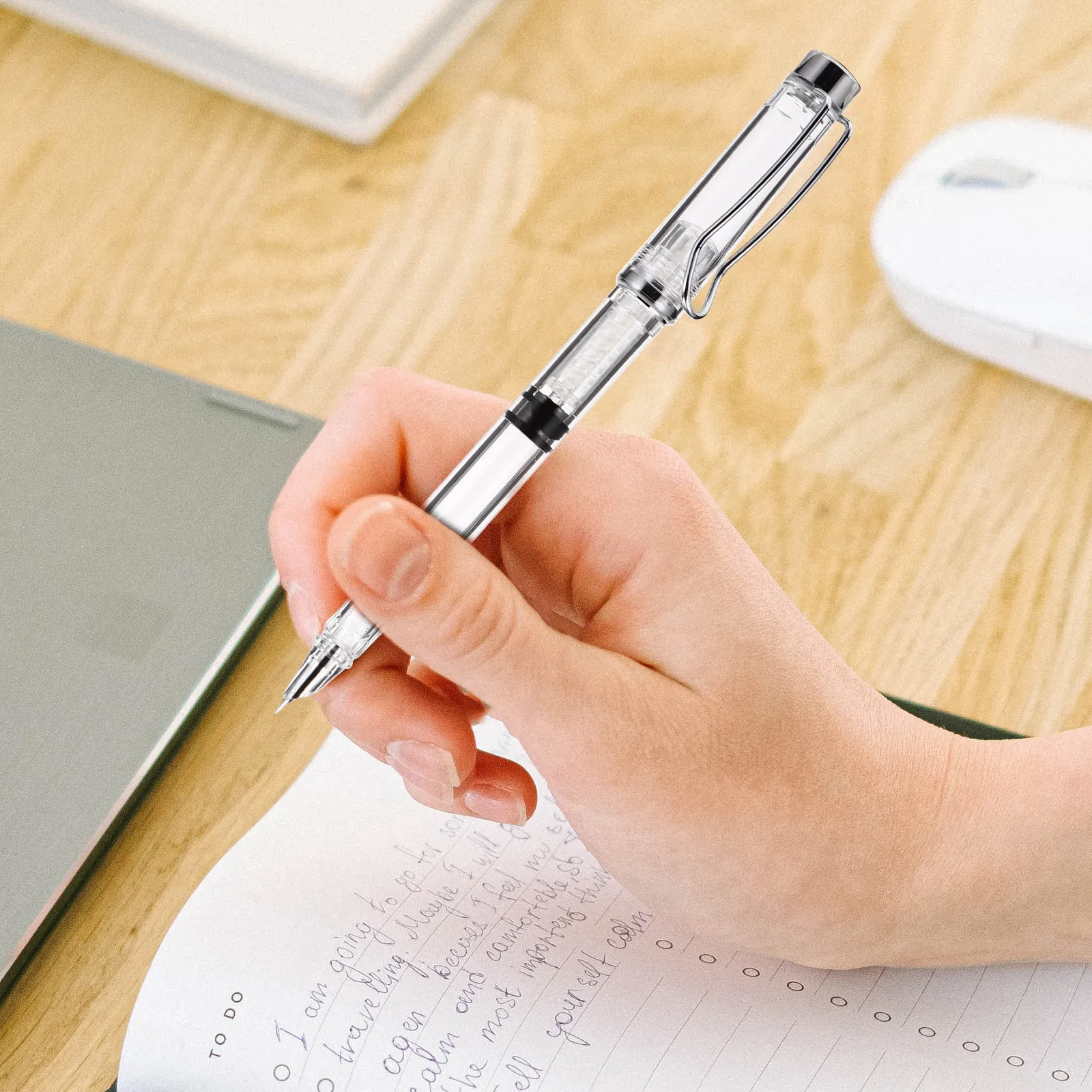 

2Pcs Transparent Fountain Pen Set Resin Metal Body Ergonomic Grip Smooth Writing Calligraphy Practice Refillable Ink Pens